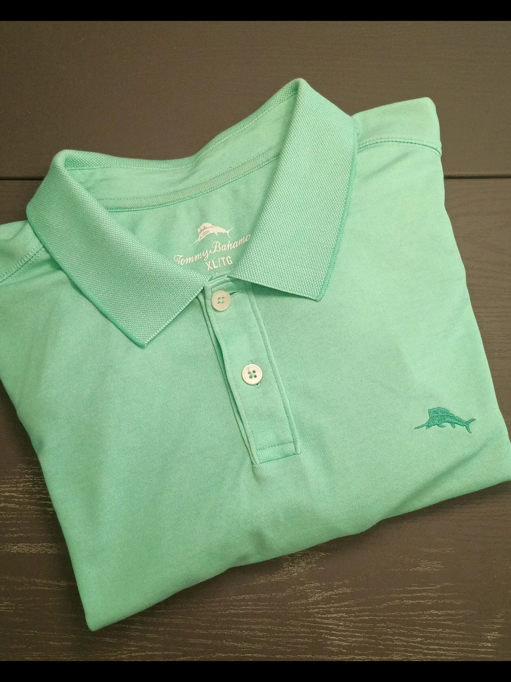 Tommy Bahama Seafoam Green Polo with Embroidered Marlin Logo. Men's XL Like NEW!